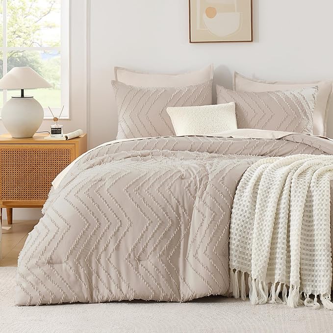 Andency Linen Comforter Set Full Size, Boho Soft Warm Tufted Bedding Comforter by Andency