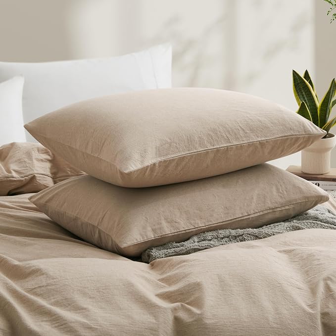 LOVQUE 100% Washed Cotton Duvet Cover Set King Size, Linen Like Natural Bedding - Image 3