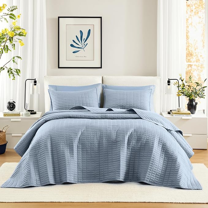 Comfort Spaces Blue Oversized King Quilt Set 120"x118" Bedspread Quilted Summer by ComfortSpaces