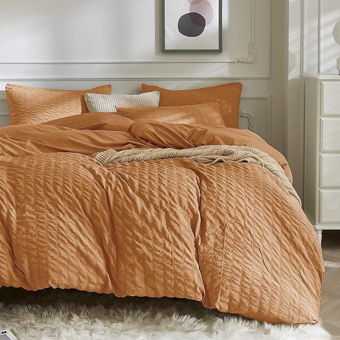 JELLYMONI Burnt Orange Duvet Cover Full Size, Soft Breathable Seersucker Duvet by JELLYMONI