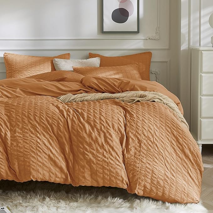 JELLYMONI Burnt Orange Duvet Cover King Size, Soft Breathable Seersucker Duvet by JELLYMONI
