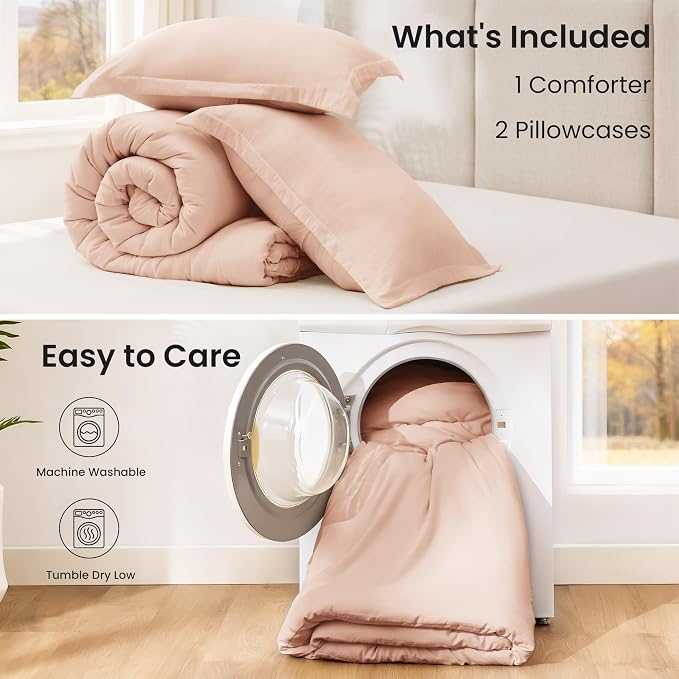 Love's cabin Pink Queen Comforter Set, 3-Piece Prewashed Bed Set - Image 7