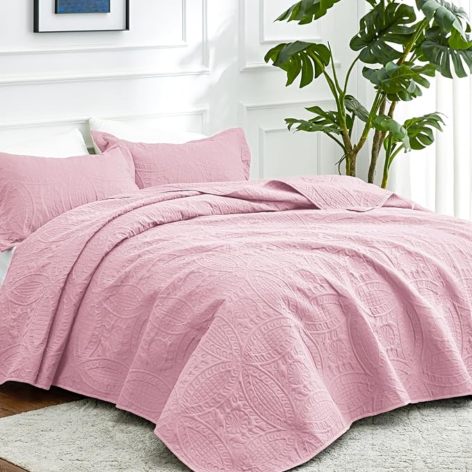 Love's cabin California King Size Quilt Bedding Set Pink Bedspreads - Image 2