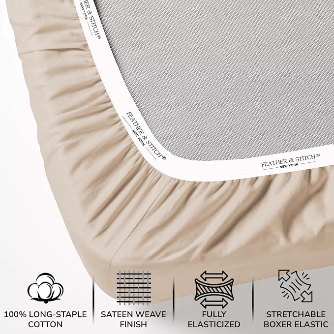 Feather & Stitch Fitted Bottom Sheet Only Queen Size 500 TC-1 Piece 100% Cotton - Image 2