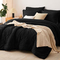 CozyLux Queen Comforter Set Black Seersucker 7 Pieces Bed in a Bag Queen by CozyLux