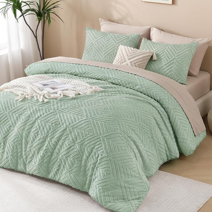 Andency Oversized King Comforter 128''x120'', 3 Pieces Sage Green Boho Bedding - Image 6