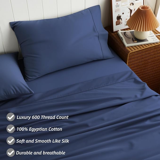 Cotton Flat Sheets Only, 600 TC 100% Cotton Flat Sheet Top Sheet Only, Twin - Image 2