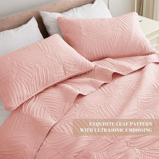 Exclusivo Mezcla King Size Quilt Bedding Set, Lightweight Blush Pink Quilts - Image 3