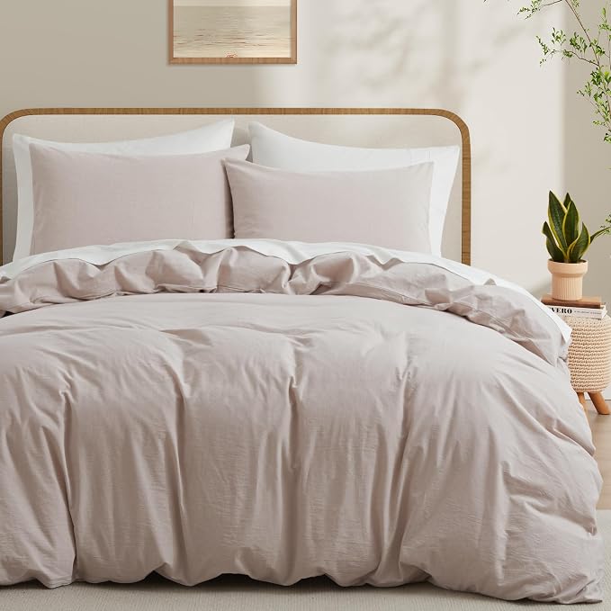 LOVQUE 100% Washed Cotton Duvet Cover Set King Size, Linen Like Natural Bedding by LOVQUE
