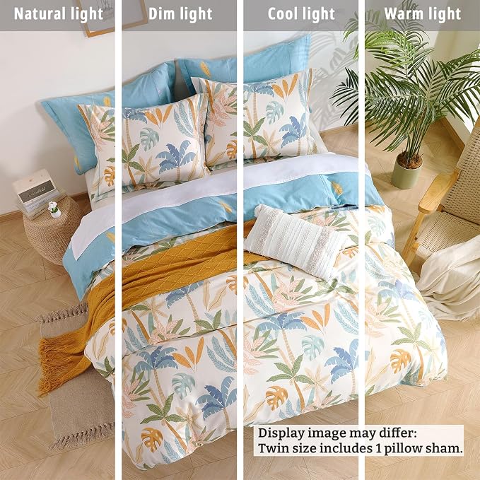 LEMIROE Tropical Coastal Blue Cotton Comforter Twin Size 2Pcs - Image 6