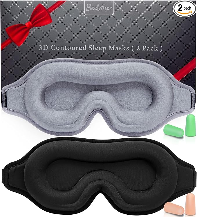 BeeVines Sleep Mask, 2 Pack 3D Contoured Sleeping Eye Masks by BeeVines