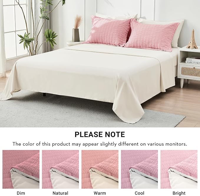 HYMOKEGE Pink/Ivory Twin XL Comforter Set Seersucker 5 Pieces, All Season - Image 5