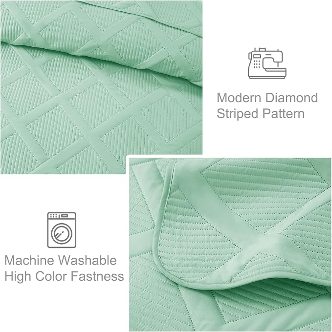 Exclusivo Mezcla King Quilt Set- Light Green Quilts Bedding Set - Image 4