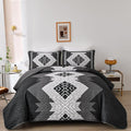 Dintszyayue Boho Queen Quilt Set 3 Pieces Black Grey Aztec Texture Bedspread by Dintszyayue