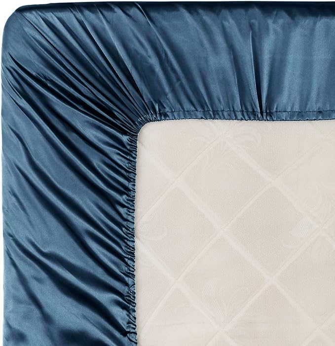 Homiest Deep Sea Blue Satin Fitted Sheet - Image 6