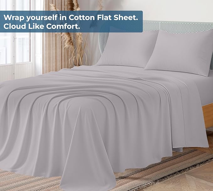 Royale Linens 100% Organic Cotton Twin XL Flat Sheet Only - Image 2