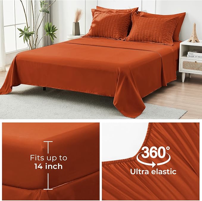 HYMOKEGE Burnt Orange Queen Comforter Set Seersucker 7 Pieces, All Season - Image 6