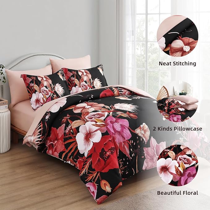 Luxudecor Floral Comforter Set King Size 7 Piece, Elegant Comforter Bedding Set - Image 6