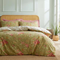 mixinni Duvet Cover Queen Size, Long Staple Cotton Reversible Green Floral by mixinni
