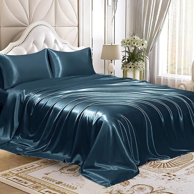 Homiest Deep Sea Blue Satin Flat Sheet - Image 4