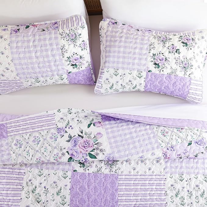 YIKUSH Quilt Sets King Size Floral Quilt Set 3 Pieces Bedding Set Bedspreads - Image 3