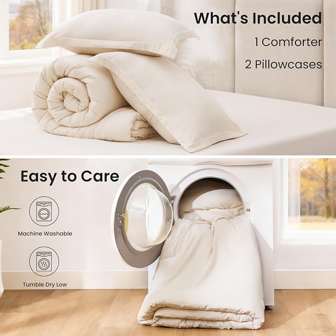 Love's cabin Beige Queen Comforter Set, 3-Piece Prewashed Bed Set - Image 7