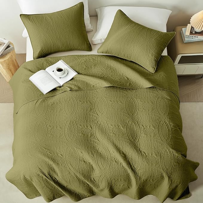 akkialla Full/Queen Quilt Set, Olive Green Lightweight Bedspread - Image 3