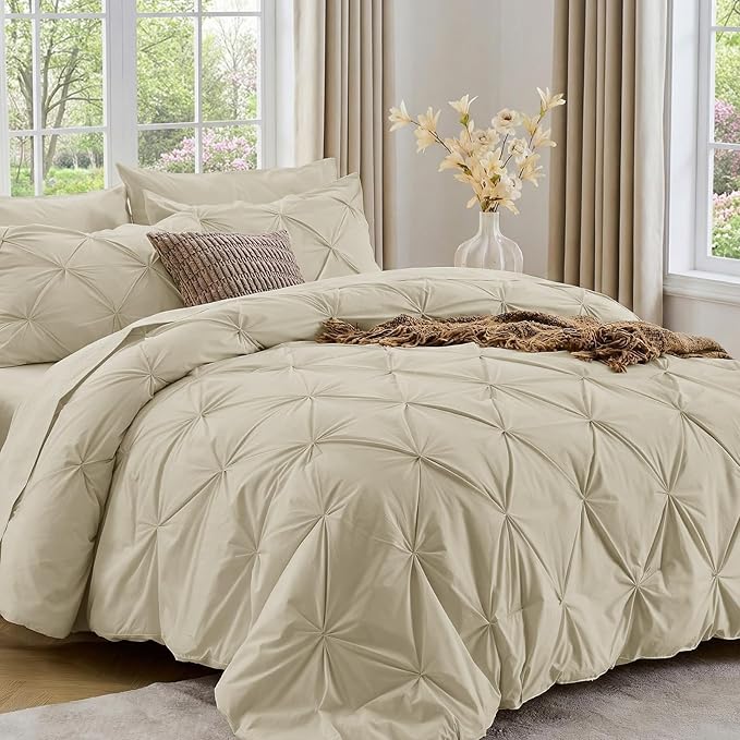 Sasttie Full Size Comforter Set, 7-Piece Bed in a Bag Double, Pintuck Bedding by SASTTIE