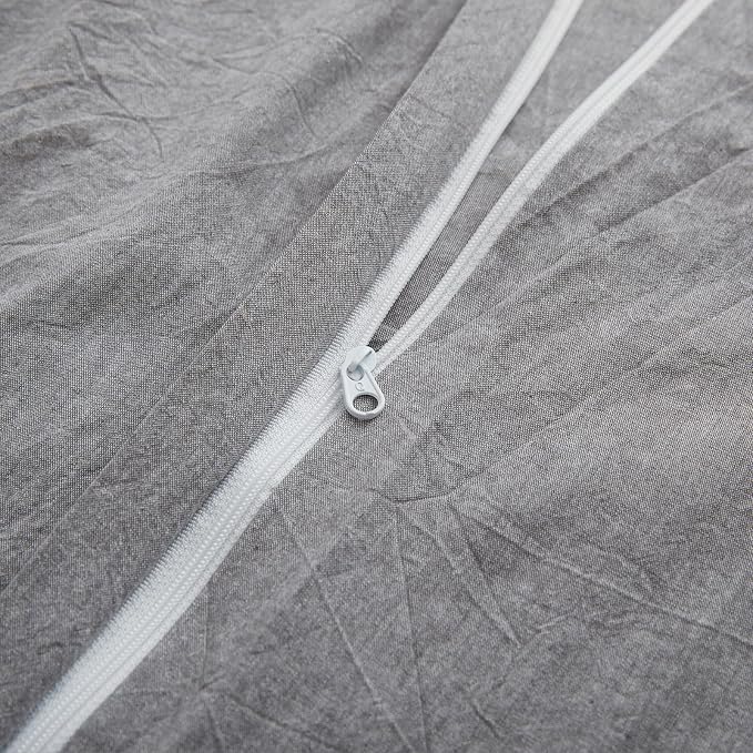 LOVQUE Light Grey Duvet Cover Full Size, 100% Washed Cotton Linen Like Bedding - Image 4