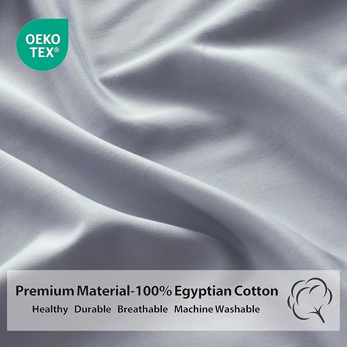 King Size Fitted Sheet Only Gray, 100% Egyptian Cotton 600 Thread Count - Image 3