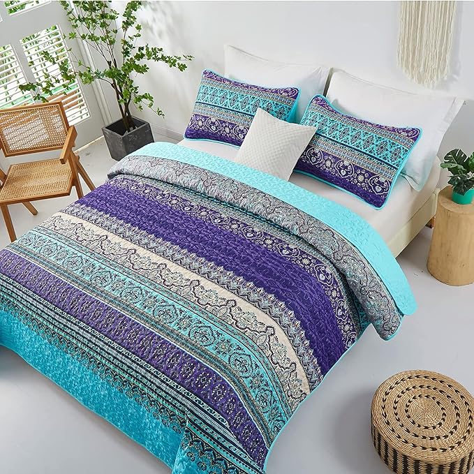 WONGS BEDDING Boho Quilt Set California King, Lightweight Microfiber Bed Decor - Image 3