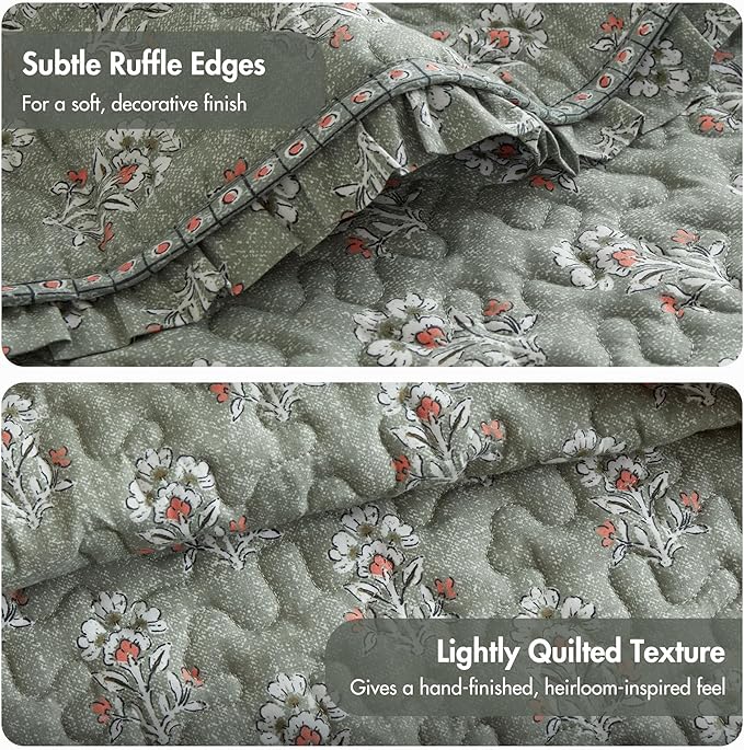 Madison Park Vintage Floral Quilt Set Queen Size, Reversible Bedding & - Image 4