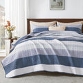 Andency Oversized Queen Quilt Bedding Set, 98x98Inch Mineral Blue Stripe by Andency