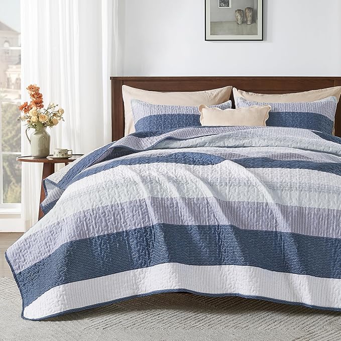 Andency King Size Quilt Set Mineral Blue, 3 Pieces Summer Ultra Soft by Andency