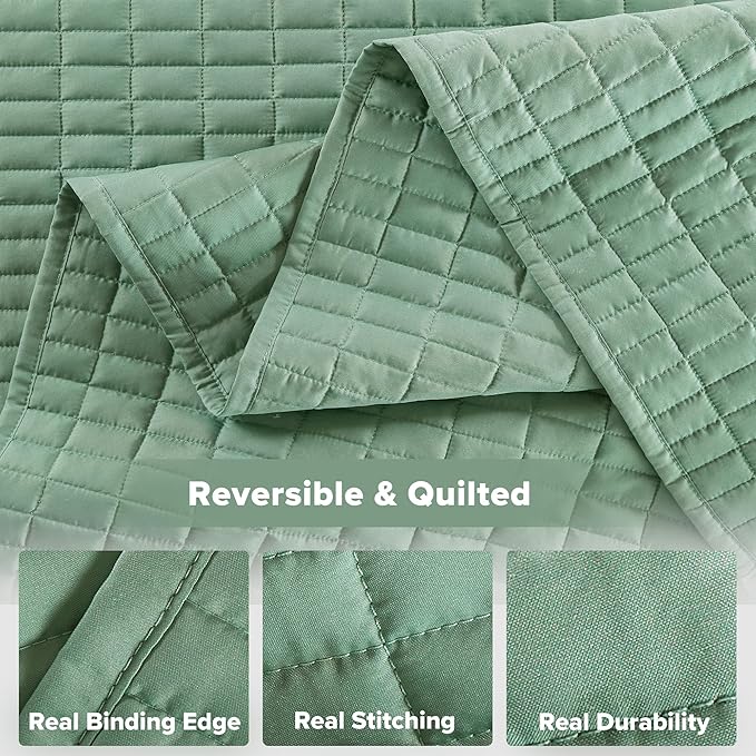 Comfort Spaces Sage Green Oversized King Quilt Set 120"x118" Bedspread Quilted - Image 6