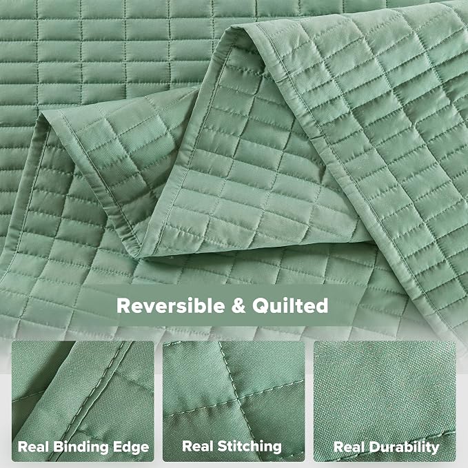 Comfort Spaces Sage Green Oversized Queen Quilt Set 102"x118" Bedspread Quilted - Image 6