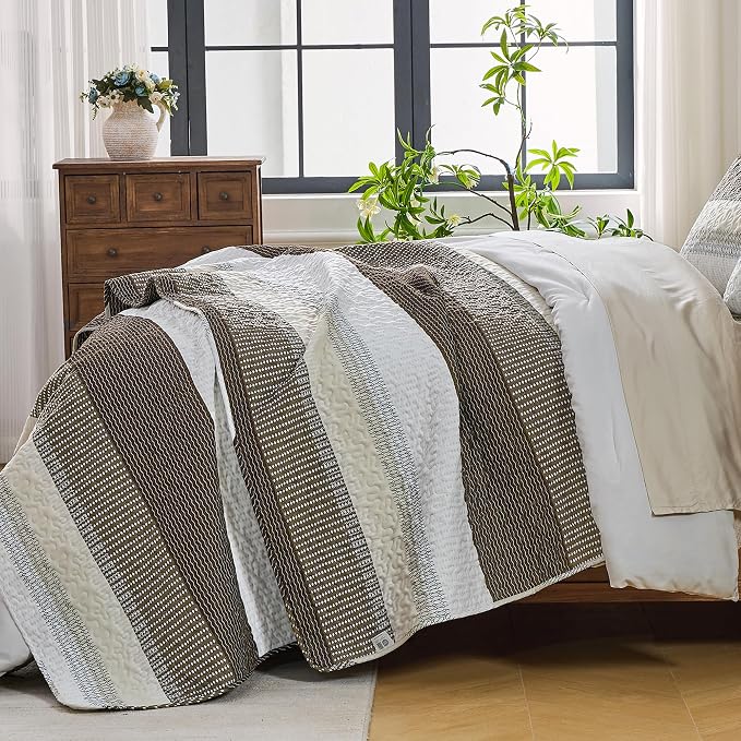 Andency King Size Quilt Set Mocha Brown, 3 Pieces Summer Ultra Soft Lightweight - Image 2