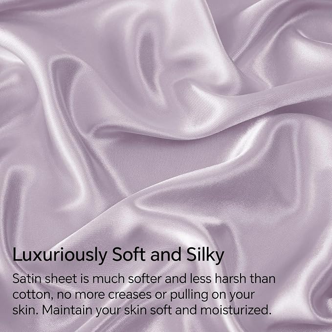 BEDELITE Satin Sheets Twin Size Bed Set, Luxury Soft Lavender Silky Sheets - Image 3