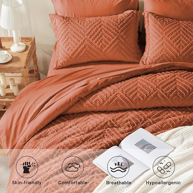 Zzlpp Queen Comforter Set 7 Pieces, Burnt Orange Tufted Bed in a Bag - Image 3