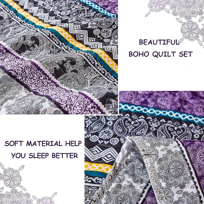 WONGS BEDDING Boho Quilt Set Queen Size, Lightweight Bedspread Coverlet Bedding - Image 6