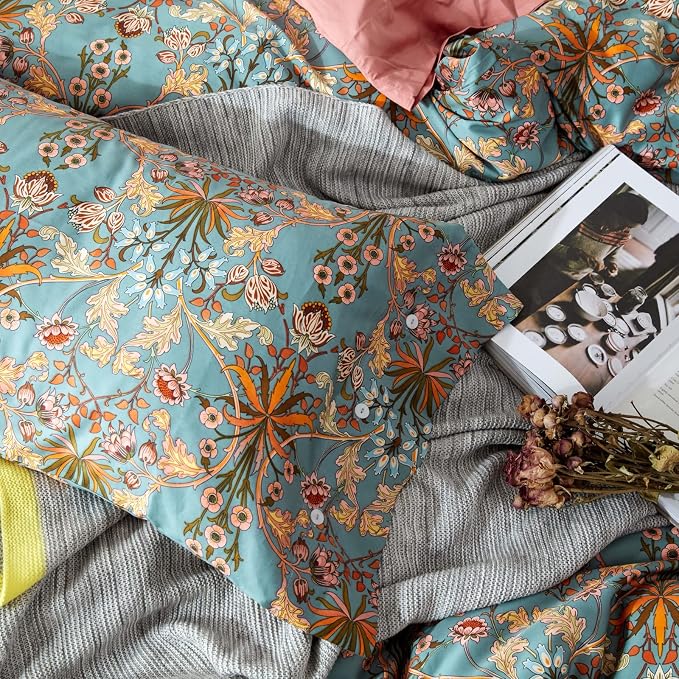 mixinni Vintage Floral Duvet Cover Twin XL Boho Bedding Soft Cotton Flower - Image 6