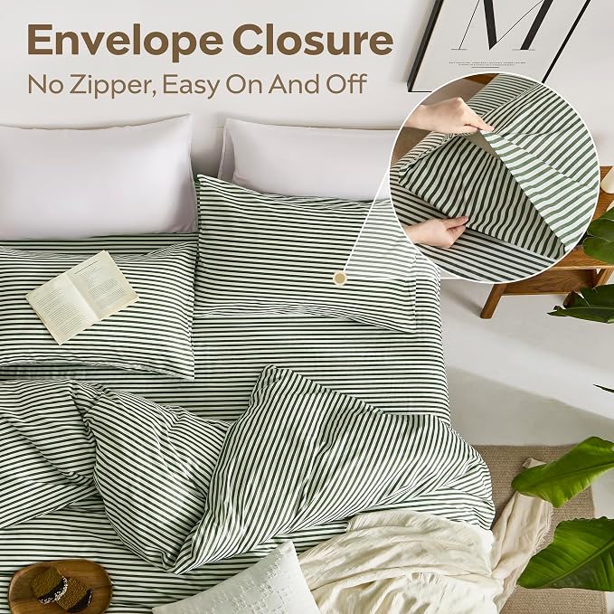 JELLYMONI 100% Natural Cotton Striped Duvet Cover Sets, - Image 7