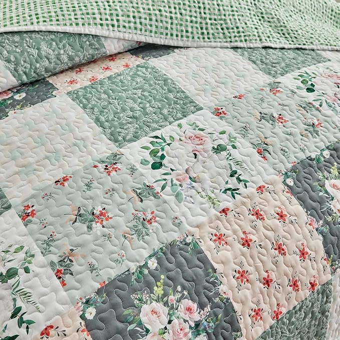 Joyreap 2 Pieces Floral Patchwork Quilt Set Twin, Soft n Cozy Microfiber Quilt - Image 7