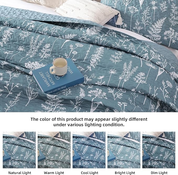 JANZAA Quilt King Size Mineral Blue Quilt Bed Spread Boho Quilt - Image 3