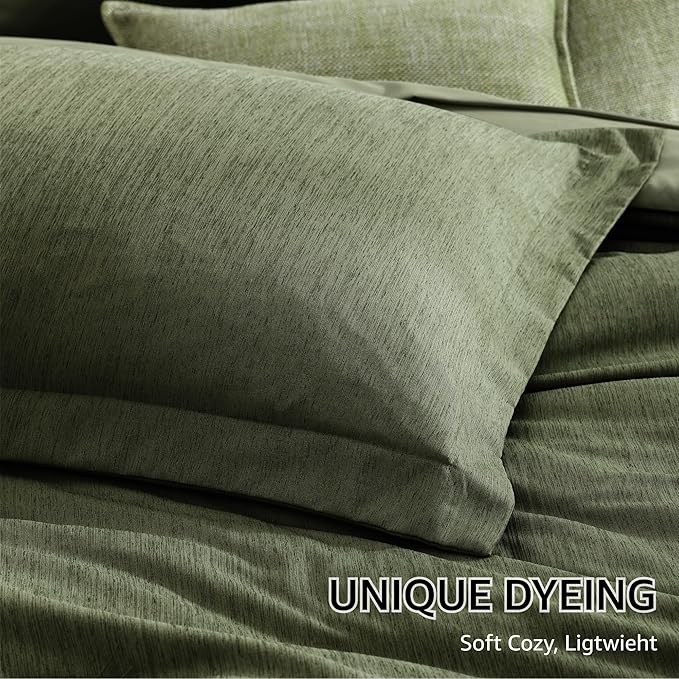 Monbix Twin XL Comforter Set Olive Green, Cationic Dyeing Bedding Set - Image 6
