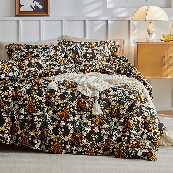 mixinni Vintage Floral Duvet Cover King Size Farmhouse Boho Duvet Cover Set by mixinni