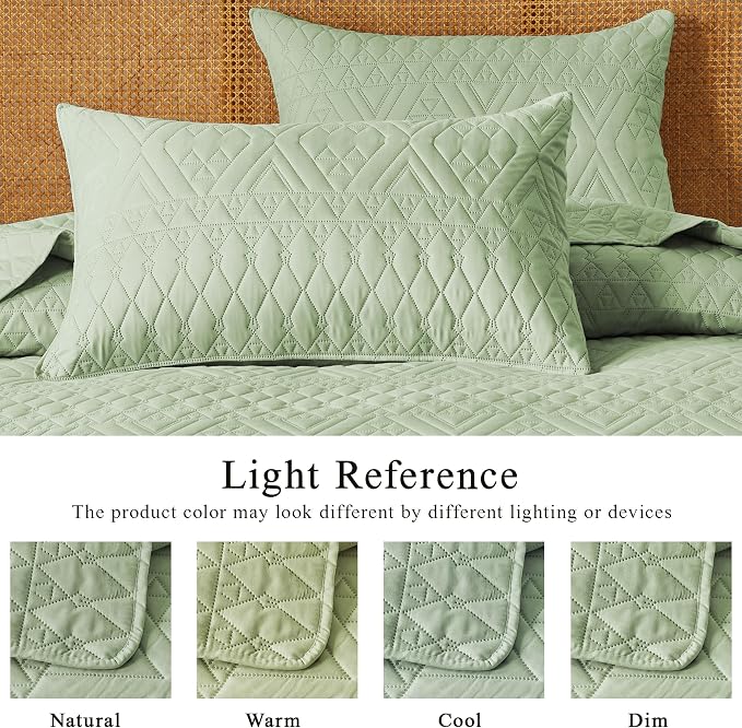 akkialla Twin Size Quilt Bedding Set, Sage Green Lightweight Microfiber Soft - Image 4