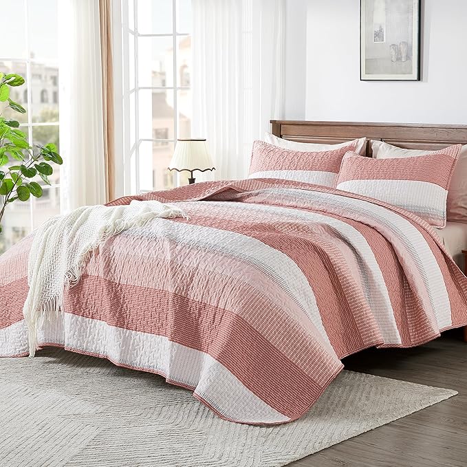 Andency King Size Quilt Set Blush Pink, 3 Pieces Summer Ultra Soft Lightweight - Image 2