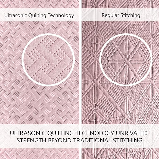FLYMME Queen Quilt Bedding Set Pink Lightweight Bedspreads Full Size, Soft - Image 3