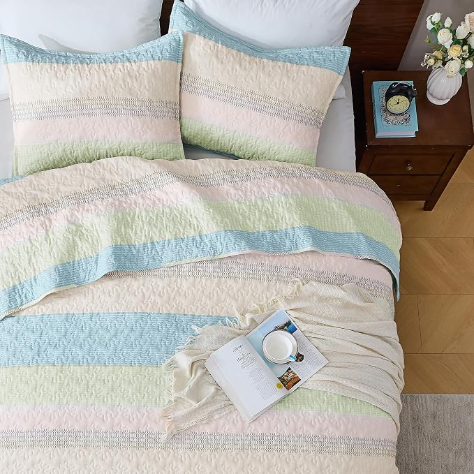 Andency King Size Quilt Set Blue Pink, 3 Pieces Summer Ultra Soft Lightweight - Image 4
